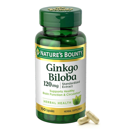 Nature's Bounty frasco delantero de Ginkgo Biloba 120 mg, claridad y confianza