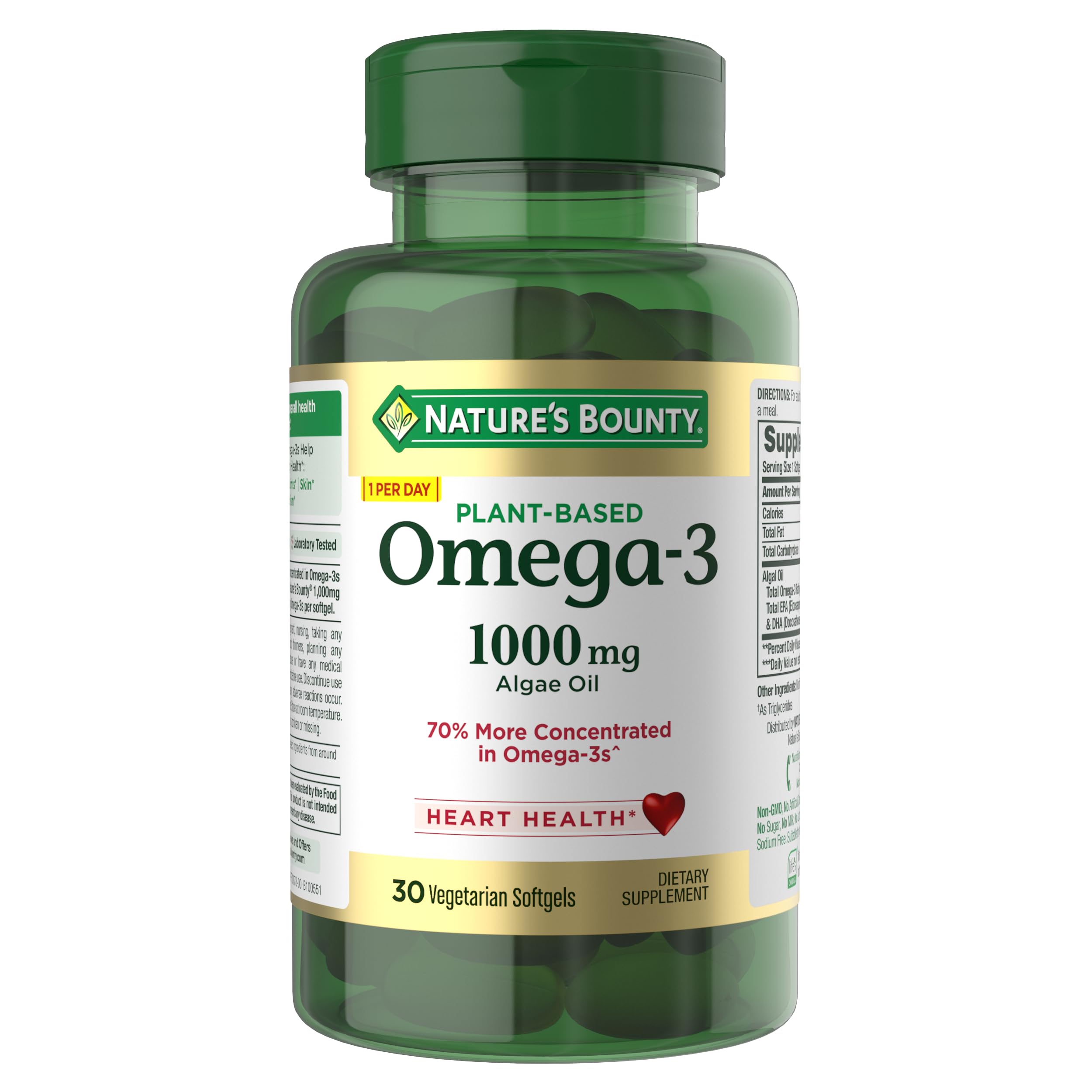 Nature's Bounty frasco delantero mostrando 30 softgels y beneficios