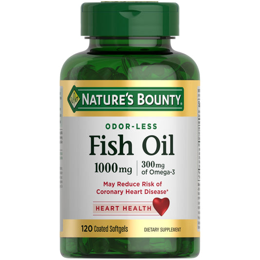 Nature's Bounty frasco frente mostrando 120 cápsulas, confianza y suministro prolongado