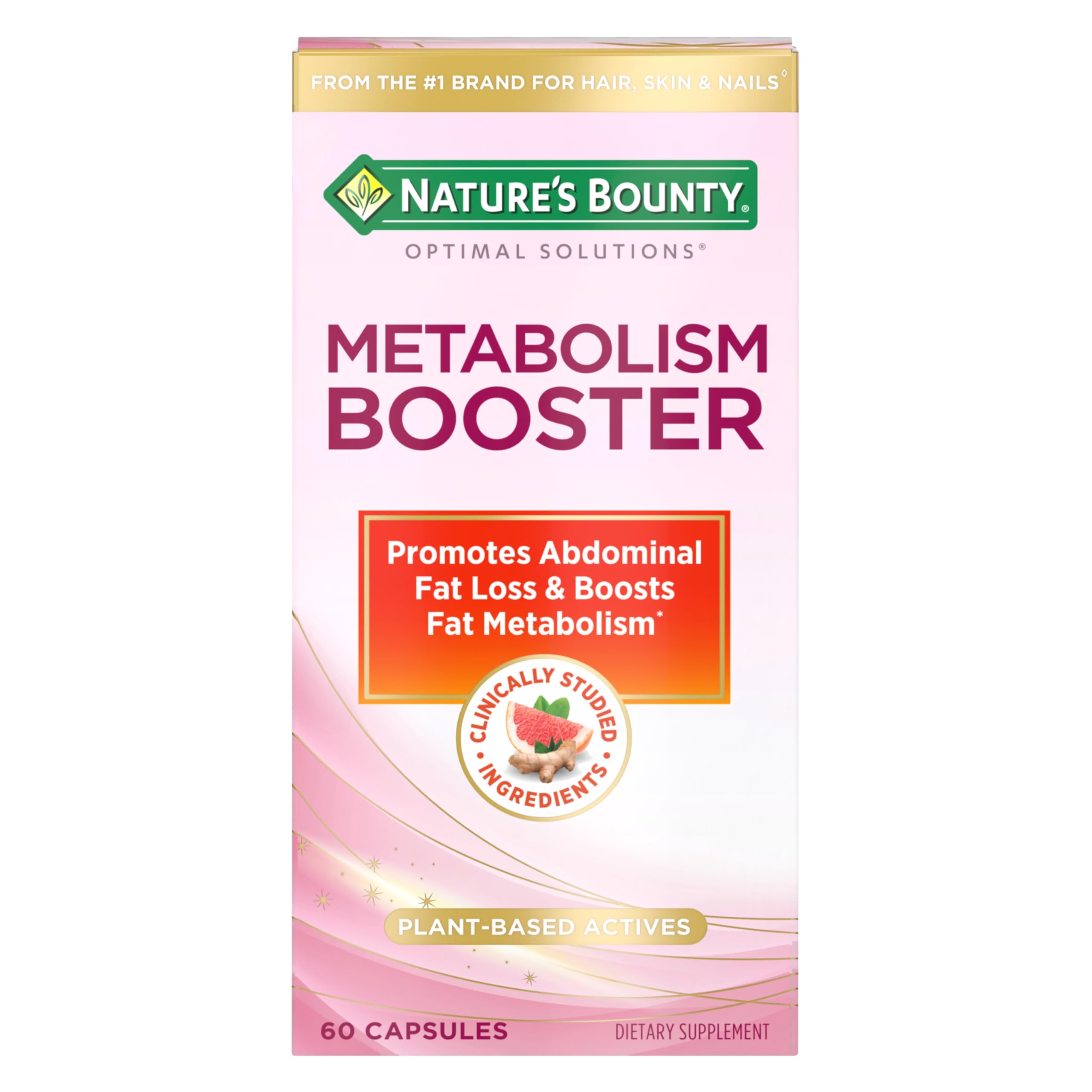 Nature's Bounty frasco frontal mostrando 60 cápsulas y beneficios del producto