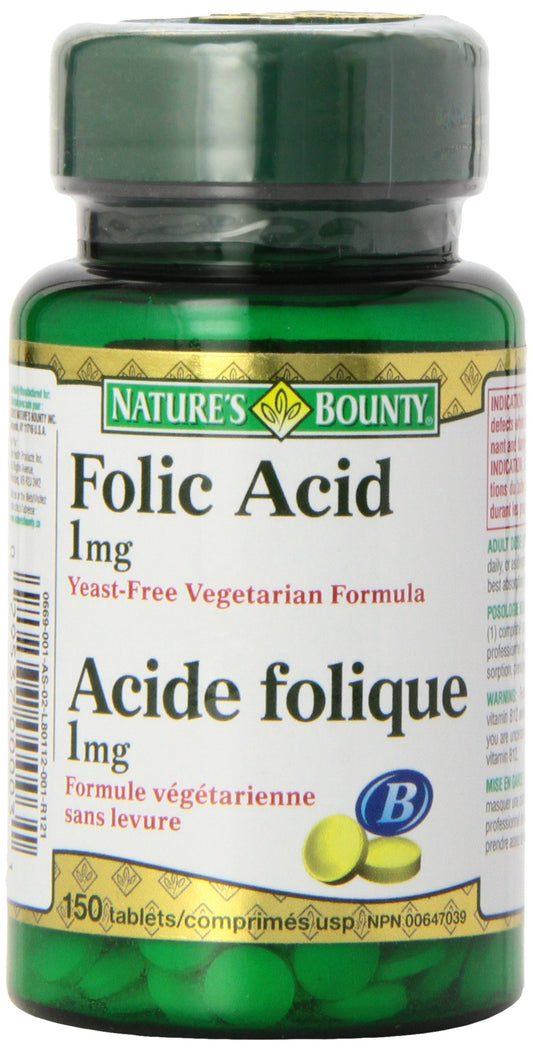 Nature's Bounty frasco frontal mostrando etiqueta clara y beneficio de folato