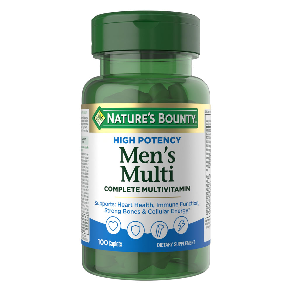 Nature's Bounty frasco frontal mostrando 100 caplets y marca reconocida