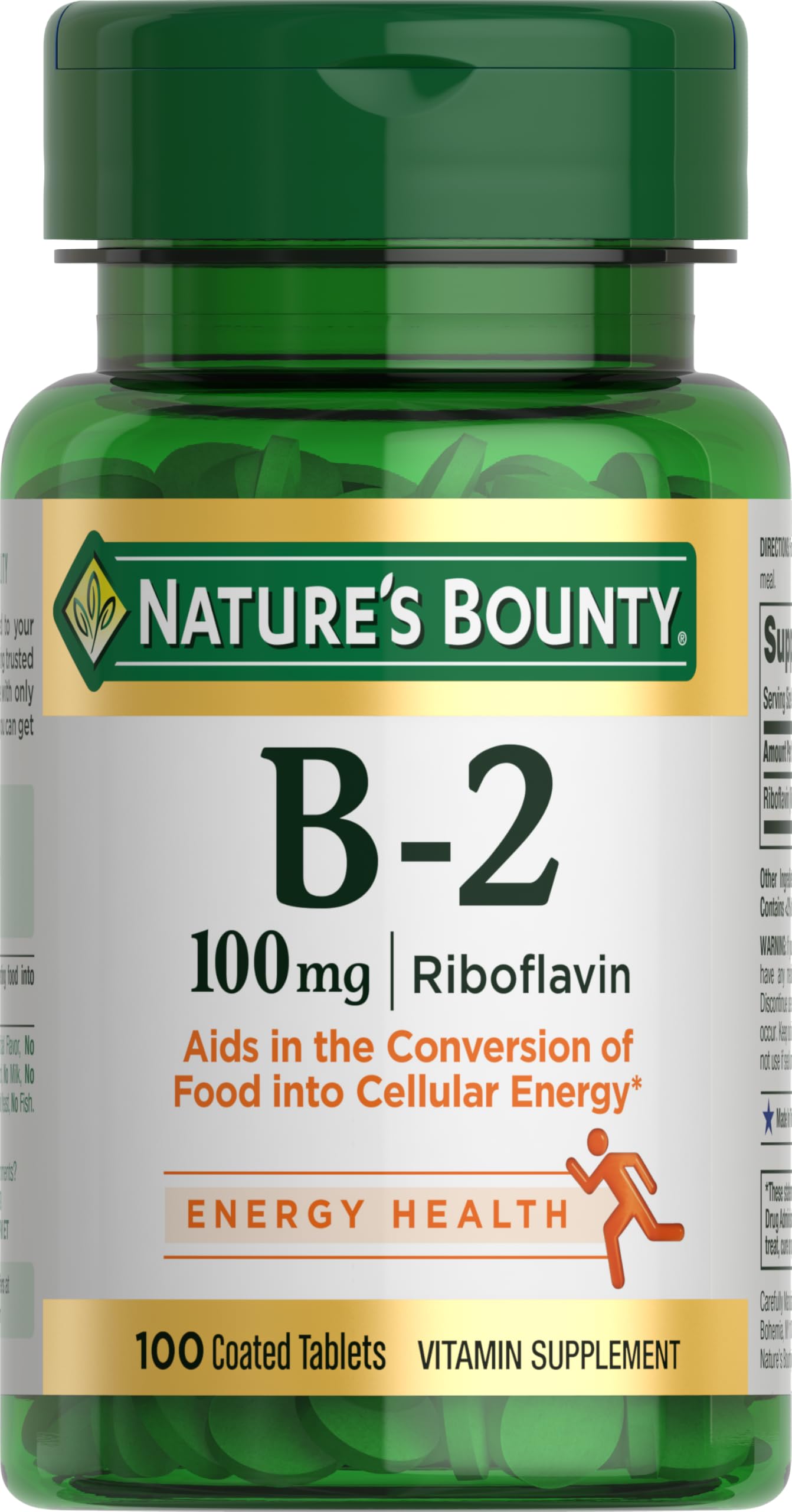 Nature's Bounty frasco frontal que muestra 100 tabletas y ofrece conveniencia