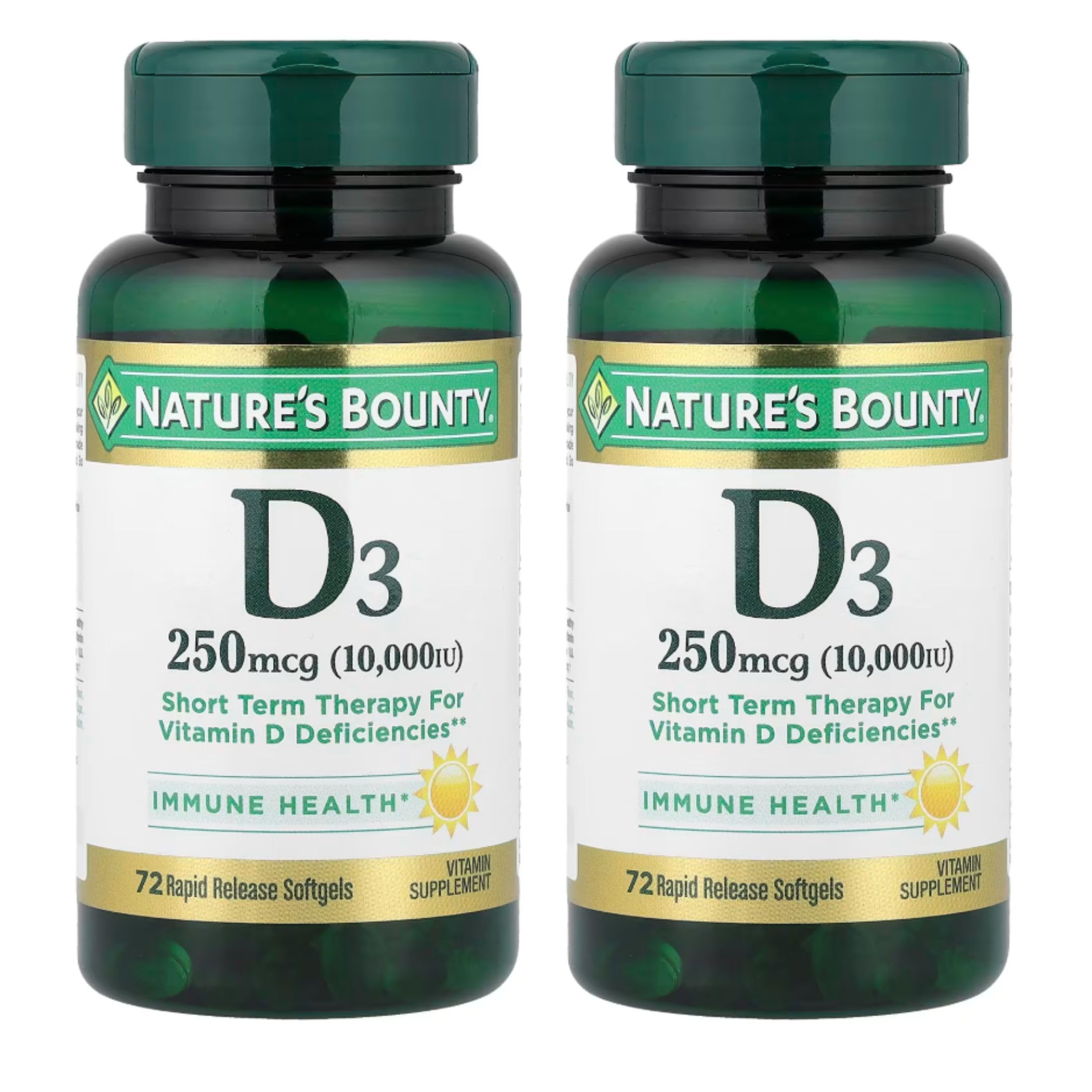 Nature's Bounty frasco frontal mostrando pack doble y beneficio de continuidad
