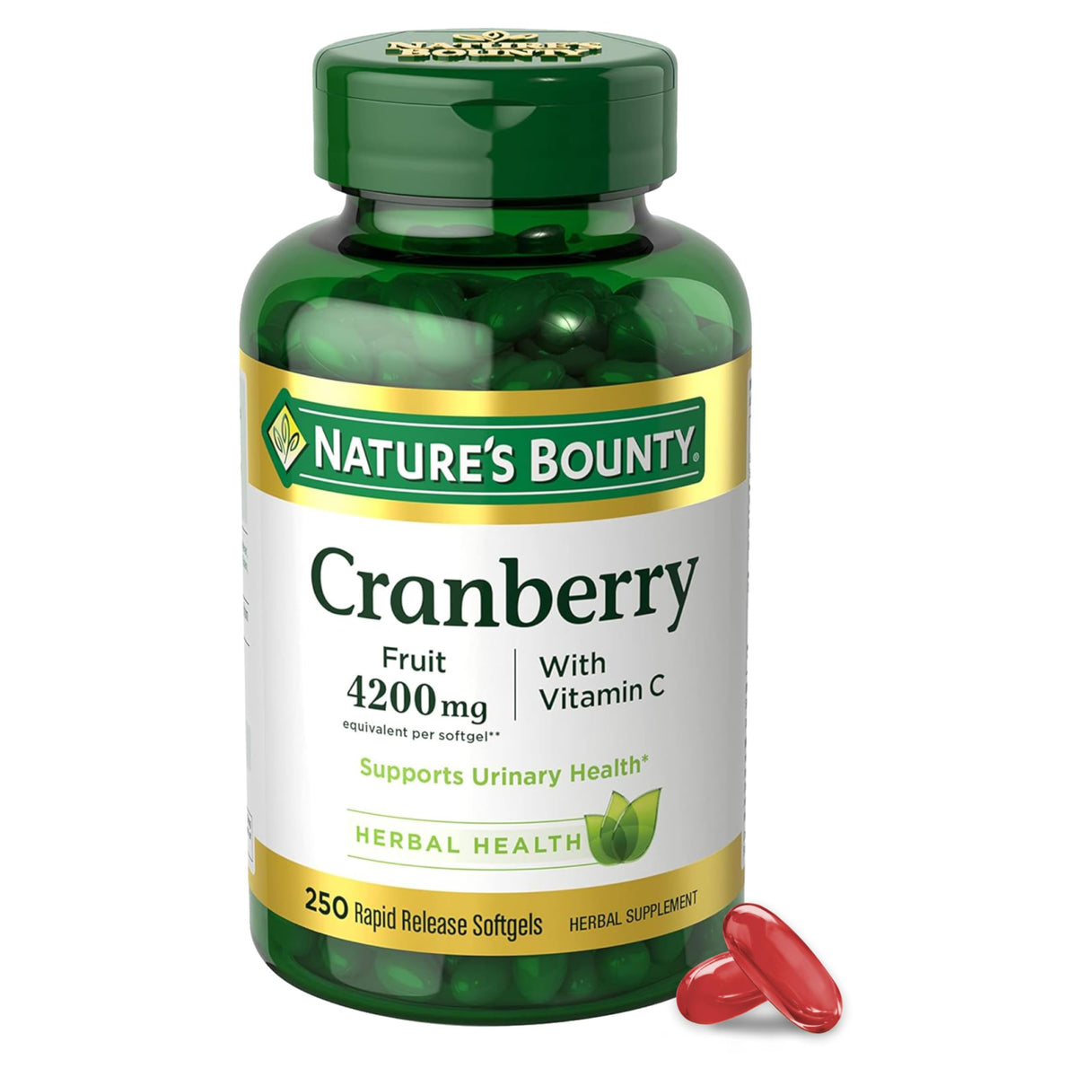 Nature's Bounty frente del empaque mostrando 250 cápsulas y beneficios