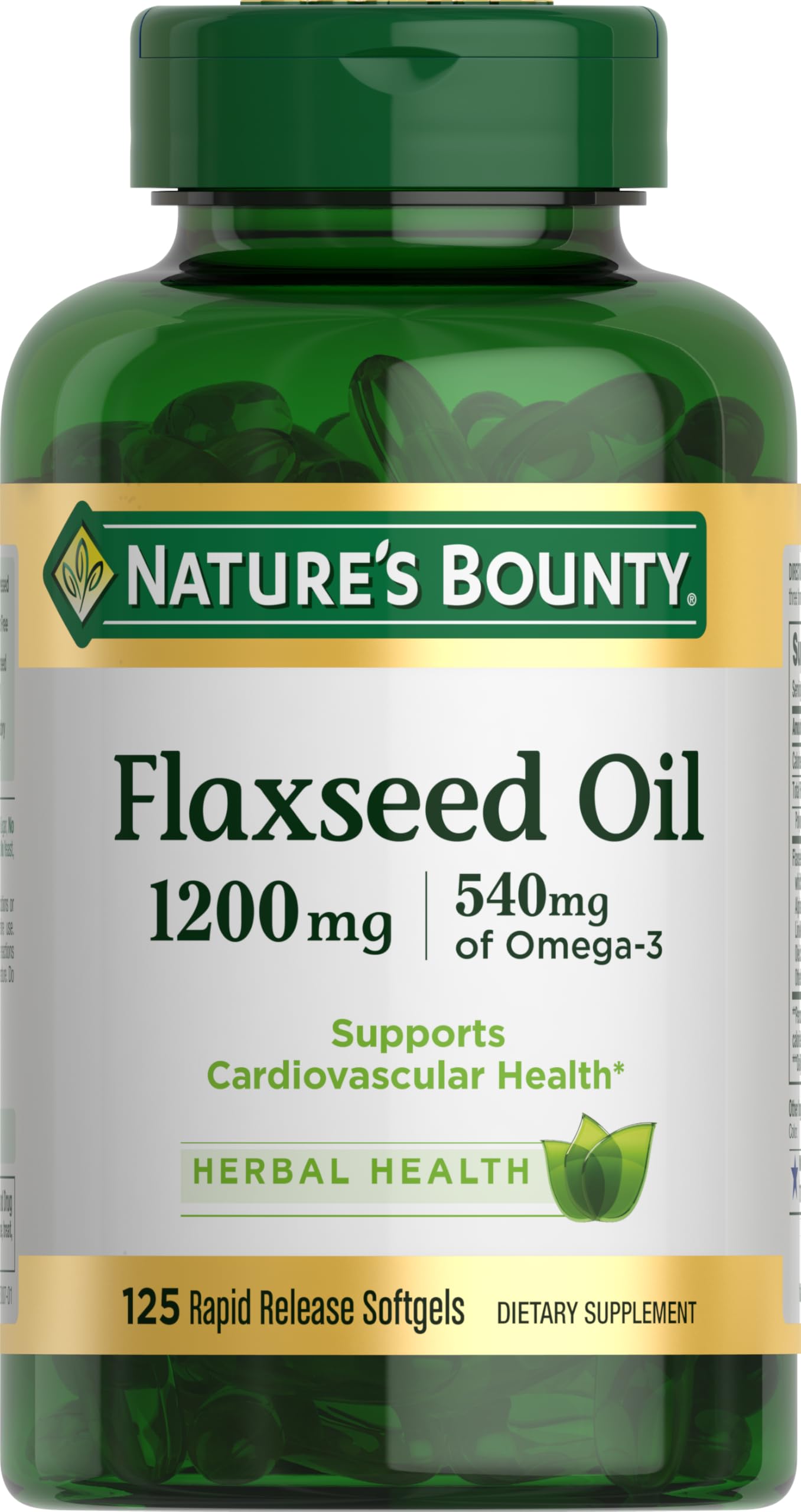 Nature's Bounty frente del empaque mostrando 125 softgels y beneficios