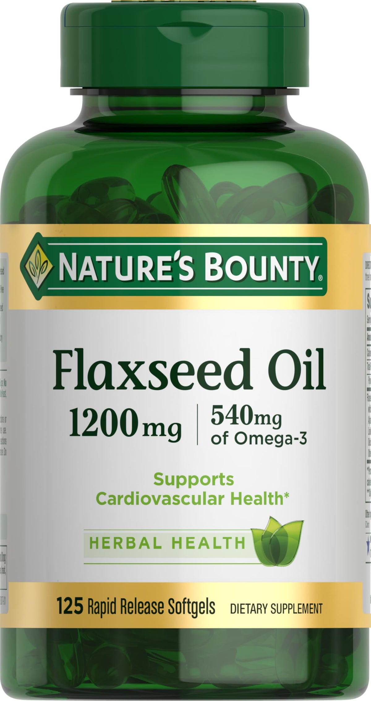 Nature's Bounty frente del empaque mostrando 125 softgels y beneficios
