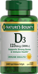 Nature's Bounty frente del envase que muestra dosis y cantidad, confianza y claridad