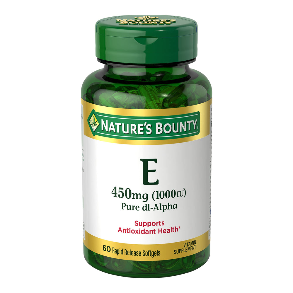 Nature's Bounty envase frontal Vitamina E, presentación clara y confiable