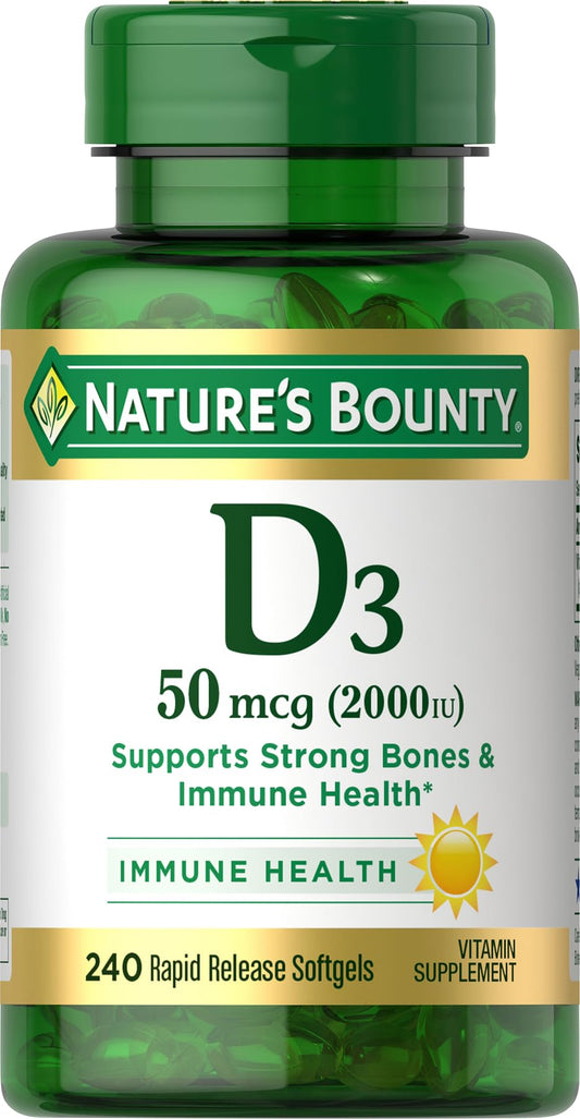 Nature's Bounty frente del envase mostrando la marca y beneficio óseo