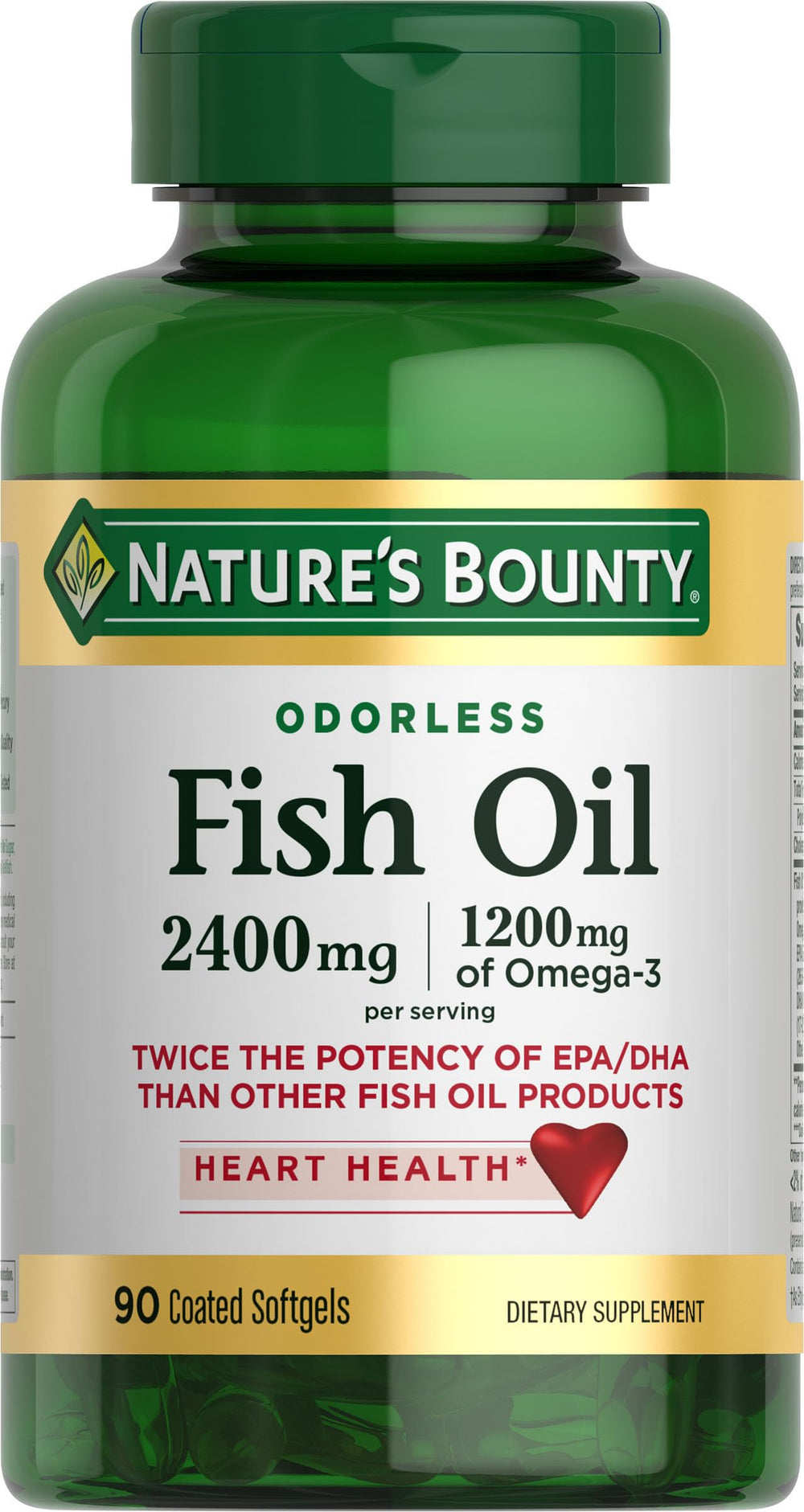 Nature's Bounty frente del envase que muestra 90 cápsulas y beneficios claros