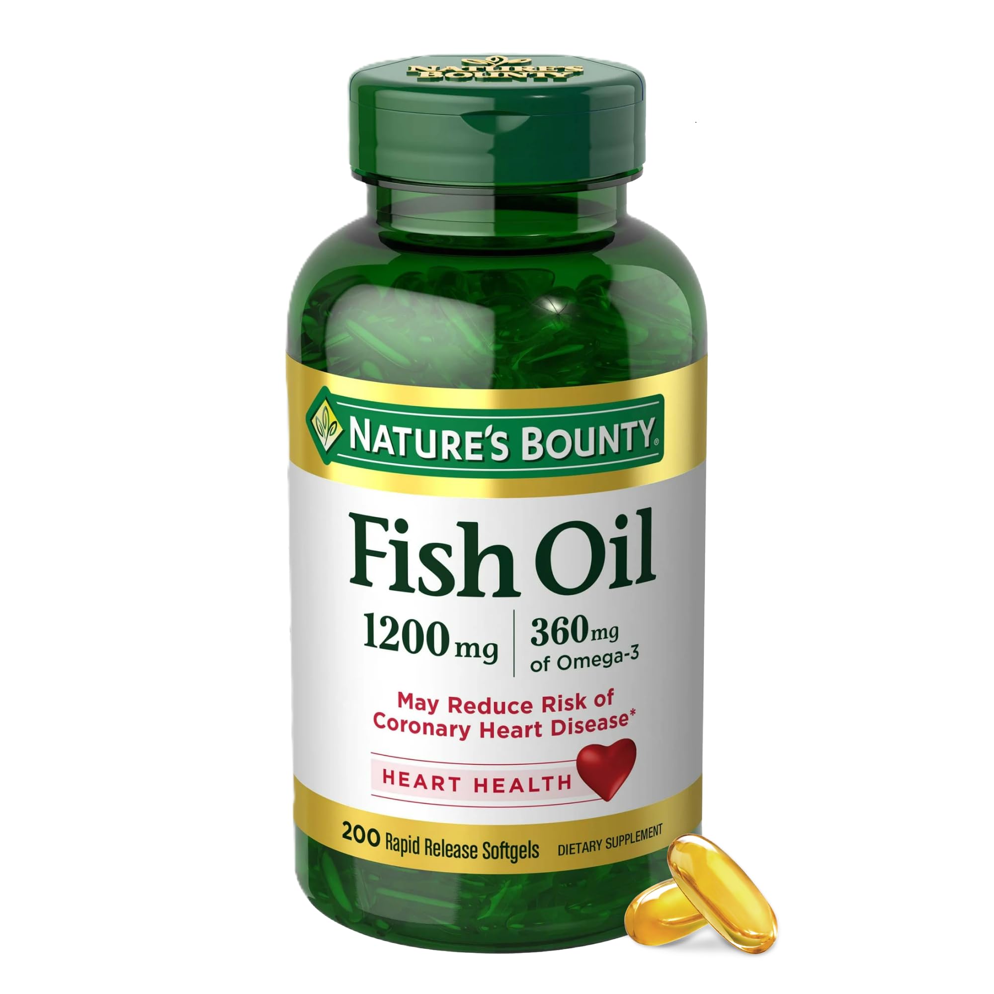 Nature's Bounty frasco frontal mostrando 200 cápsulas y beneficios