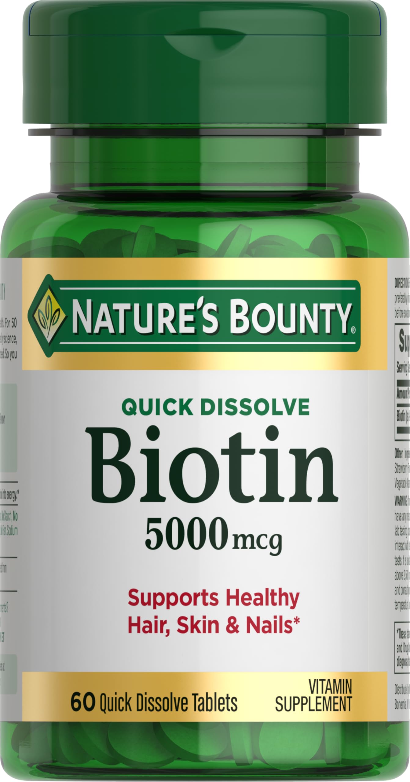 Nature's Bounty envase frontal mostrando 60 comprimidos y beneficios