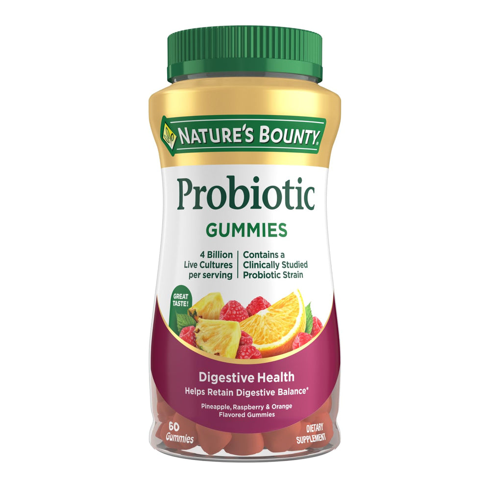 Nature's Bounty envase frontal mostrando 60 gomitas y beneficios