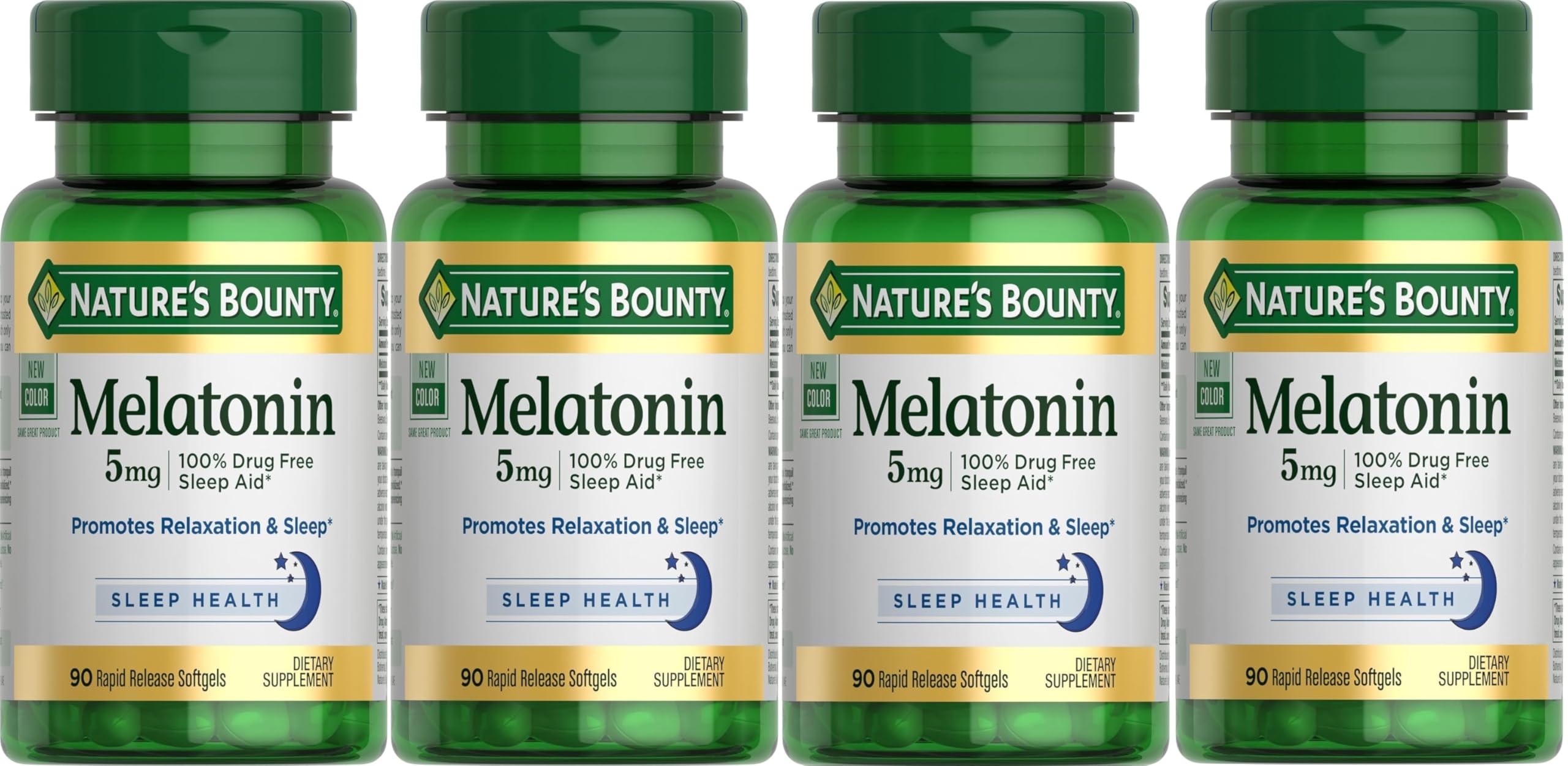 Nature's Bounty frontal del pack que resalta 5 mg y 90 cápsulas por frasco