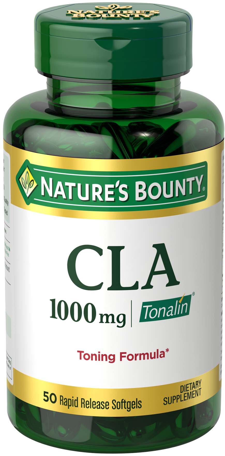 Nature's Bounty frasco frontal mostrando etiqueta y beneficio composición corporal