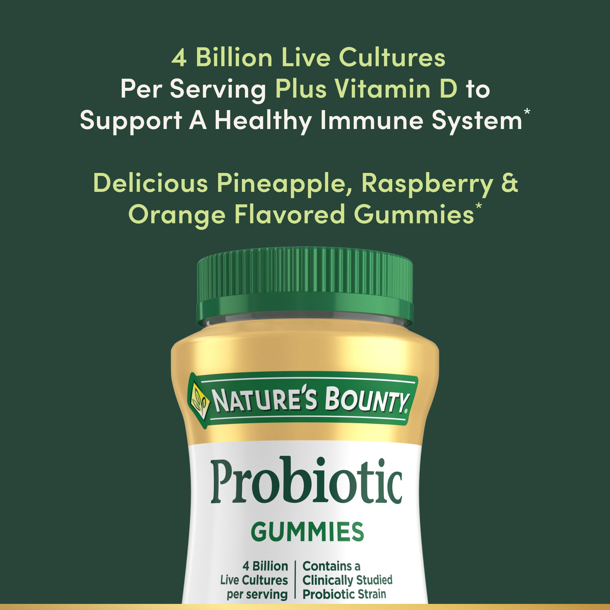 Nature's Bounty gomita aislada resaltando forma y color beneficios