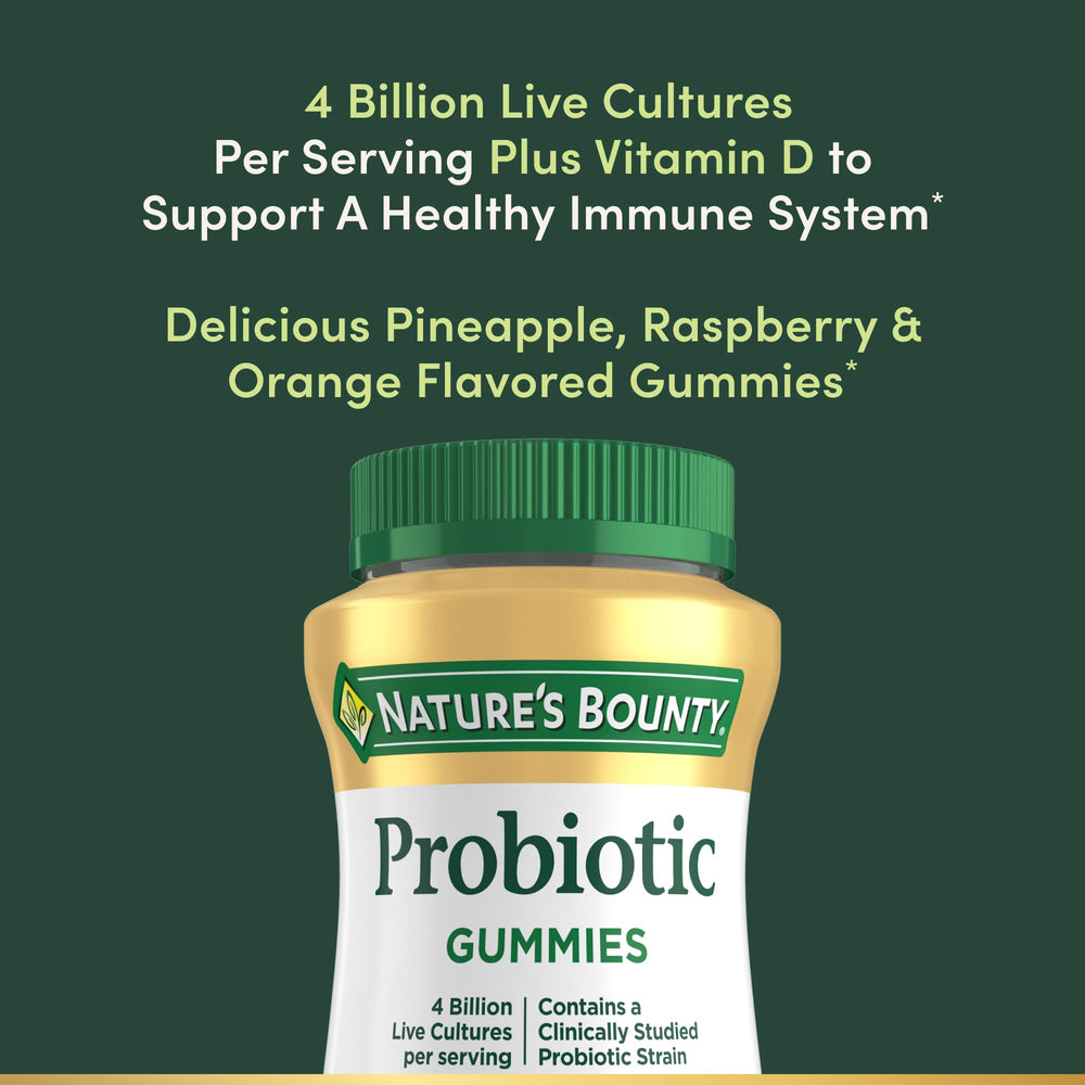 Nature's Bounty gomita aislada resaltando forma y color beneficios