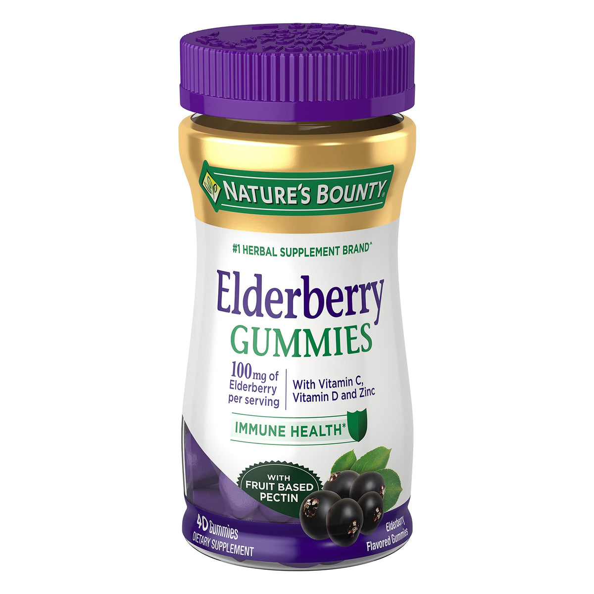 Nature's Bounty envase frontal muestra 40 gomitas y beneficios inmunitarios