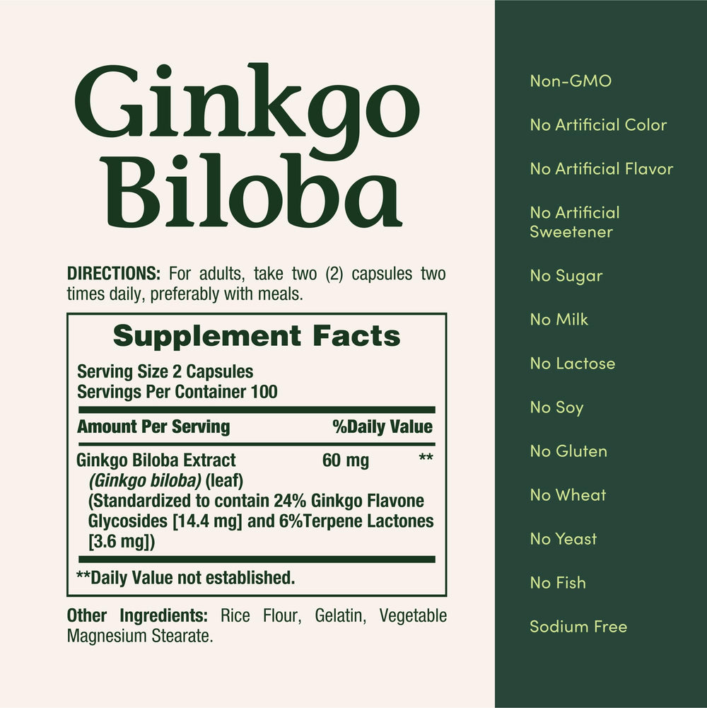 Nature's Bounty hojas de ginkgo representando origen herbal y pureza