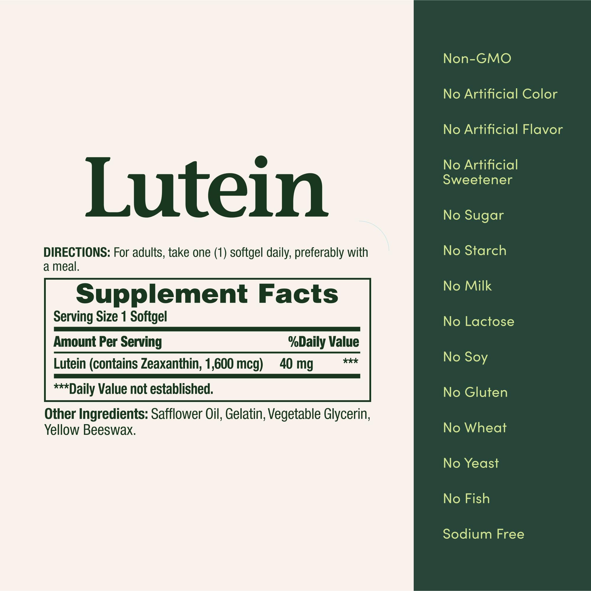 Gota de aceite y softgel Nature's Bounty Lutein mostrando la composición liposoluble para mejor absorción