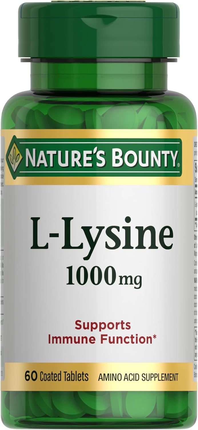 Nature's Bounty envase frontal de L-Lysine 1000 mg, claridad y dosificación