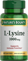 Nature's Bounty envase frontal de L-Lysine 1000 mg, claridad y dosificación
