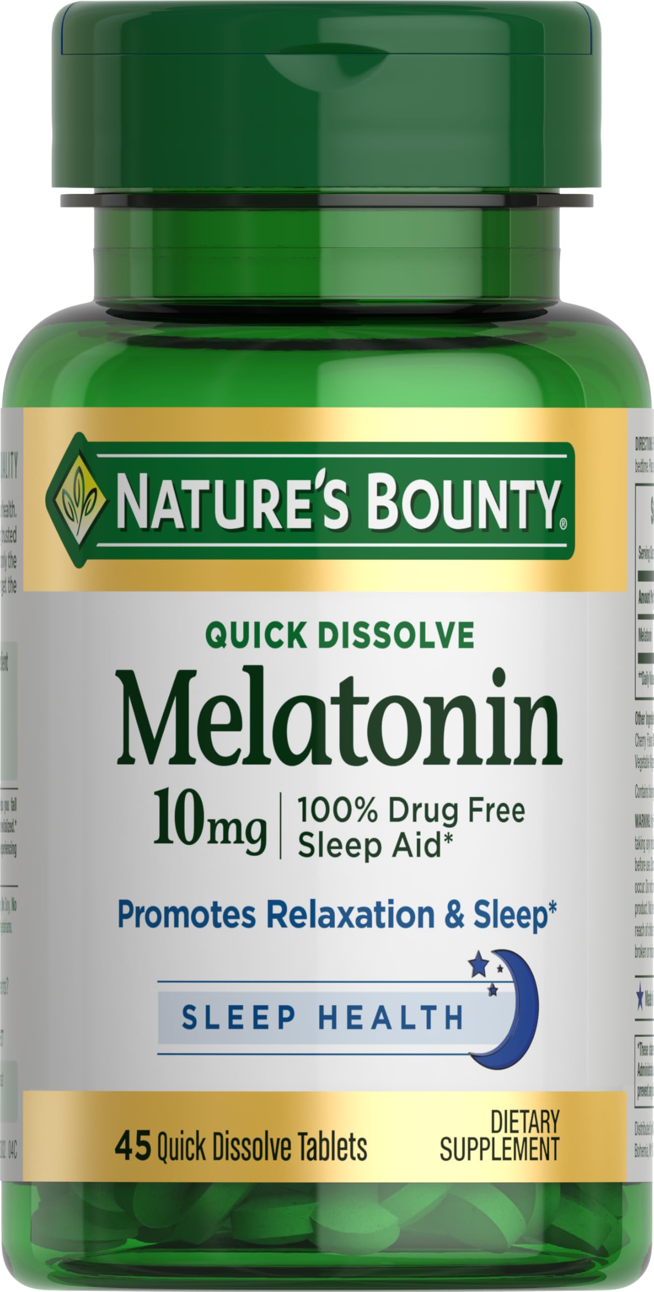Nature's Bounty envase frontal mostrando 45 tabletas y beneficio conveniencia