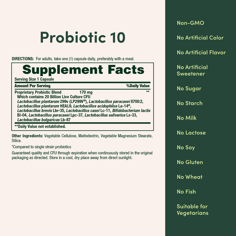 Nature's Bounty Probiotic 10 capsules in a glass ready for daily use.