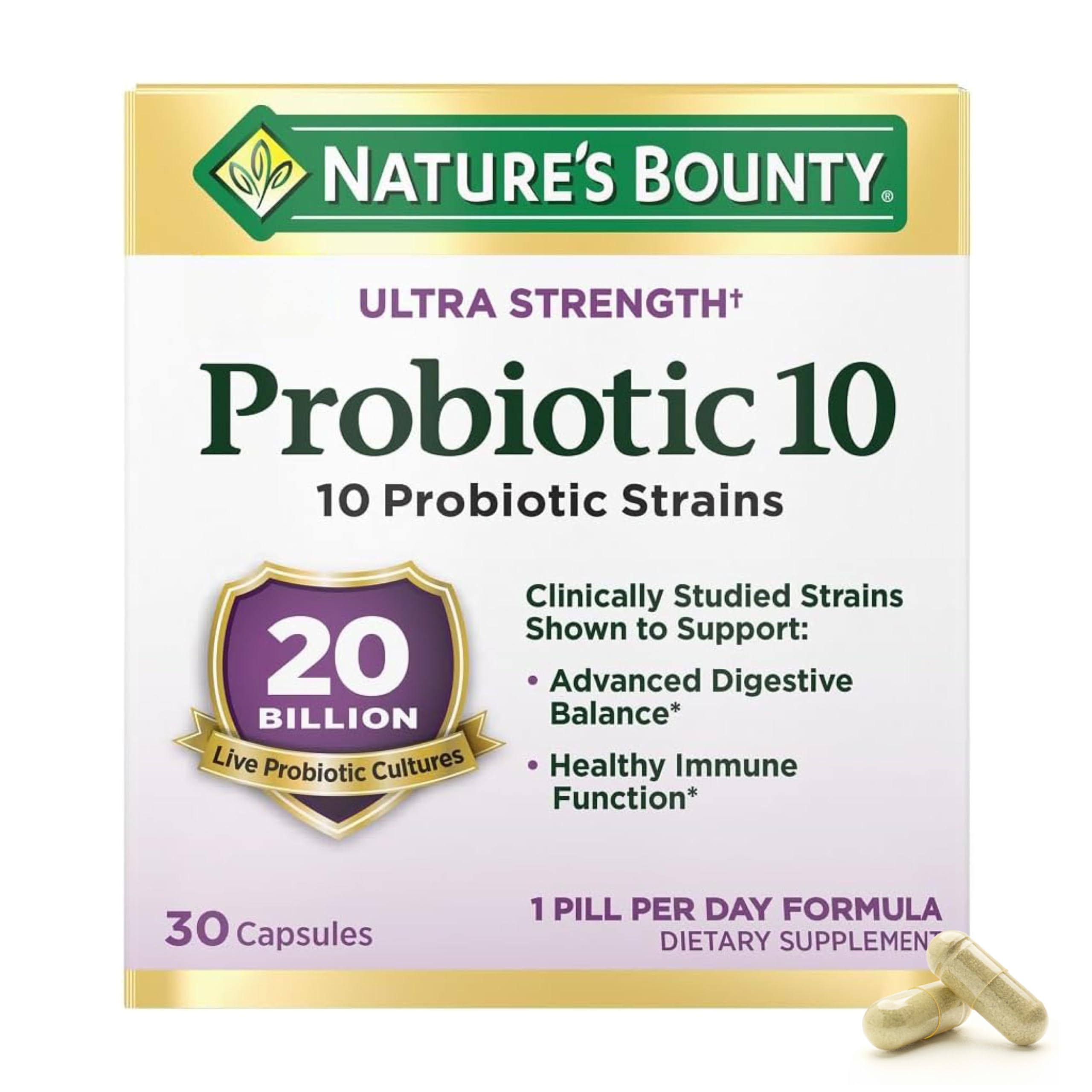 Nature's Bounty bote frontal, visibilidad clara del producto y beneficio diario