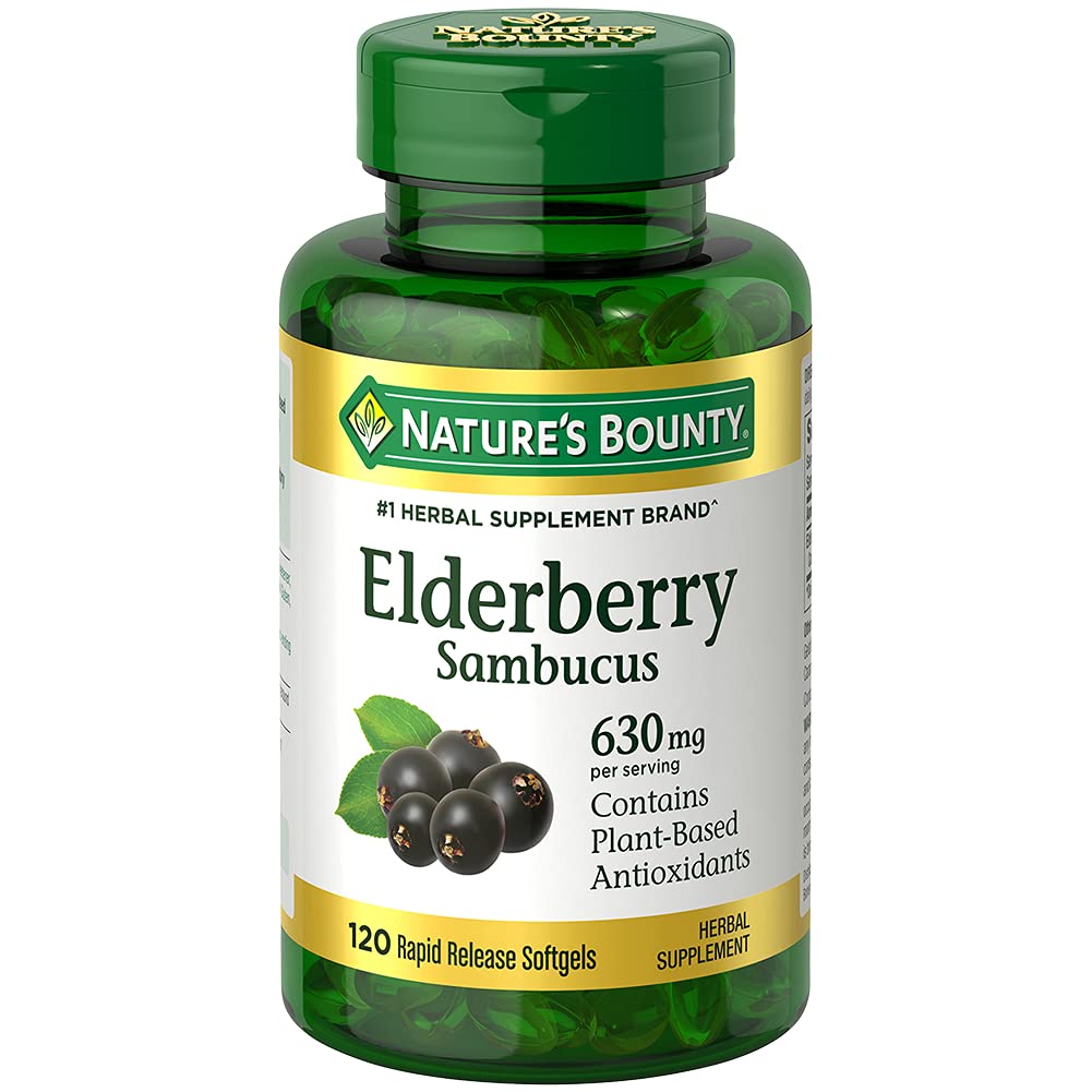 Nature's Bounty frasco frente mostrando 120 cápsulas y beneficios de conveniencia
