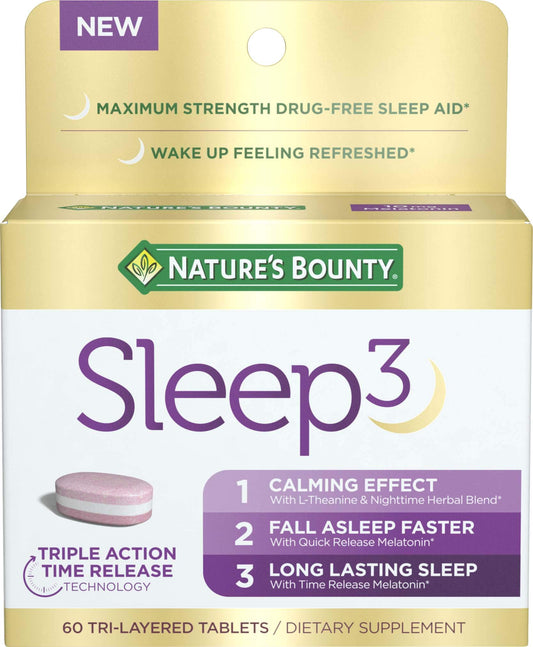 Nature's Bounty envase frontal mostrando tabletas y beneficios de sueño