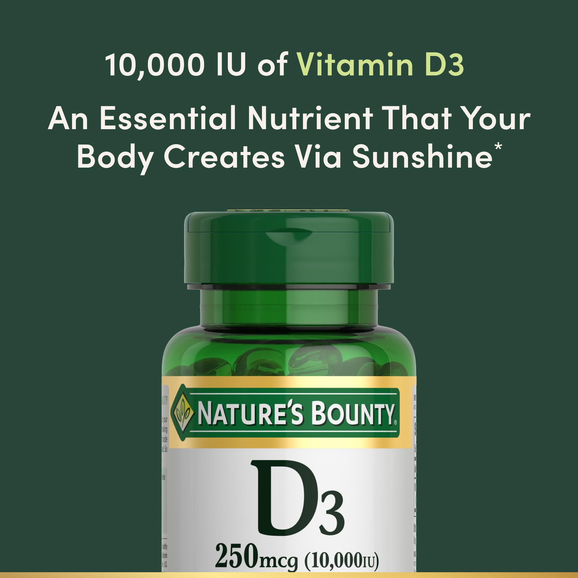Nature's Bounty botella abierta con softgels listos para uso diario