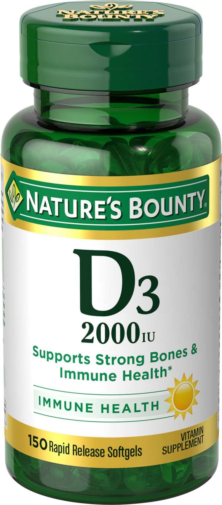 Nature's Bounty envase frontal mostrando 150 cápsulas y beneficios