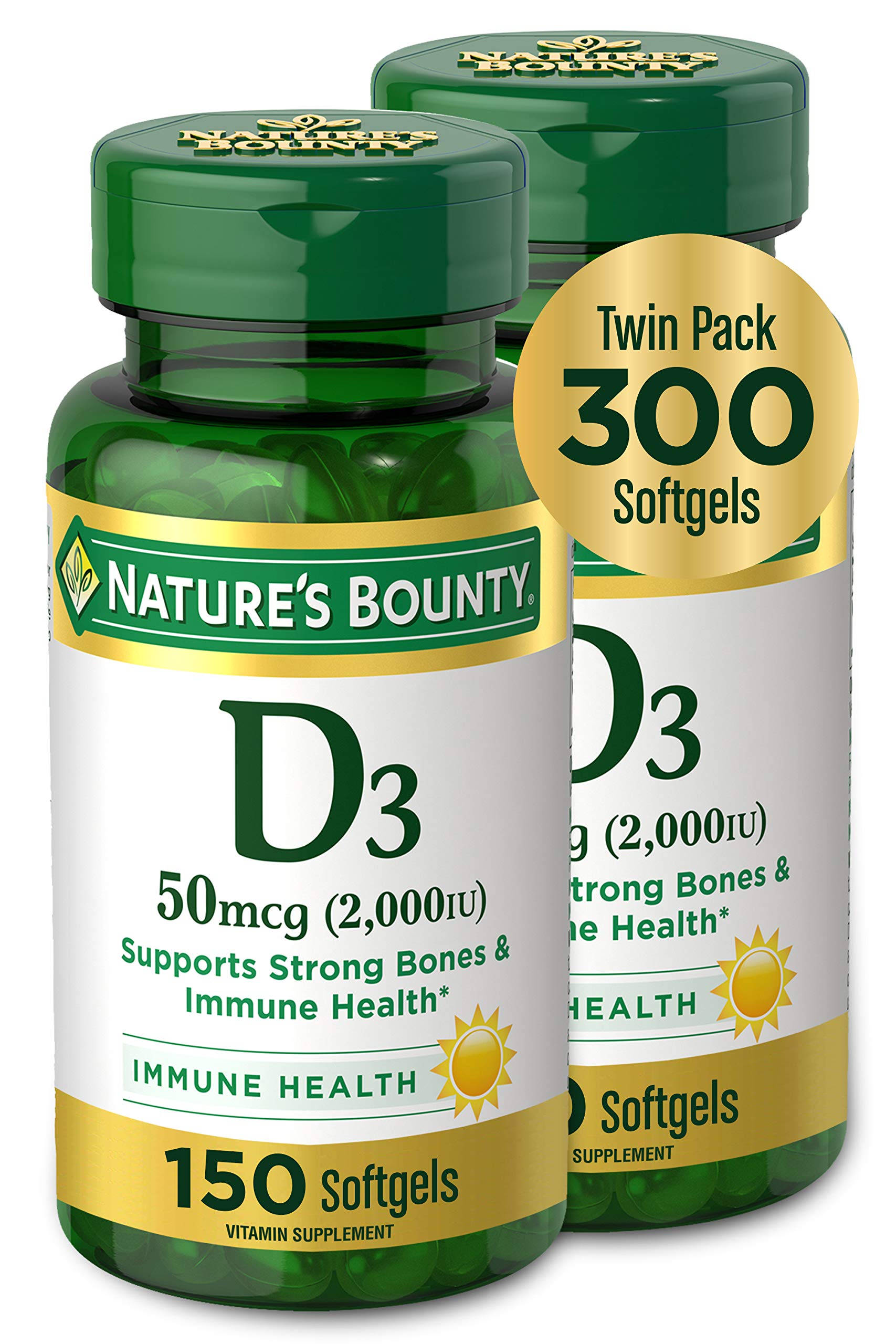 Nature's Bounty frasco frontal de Vitamina D3, presentación 300 cápsulas, claridad del envase