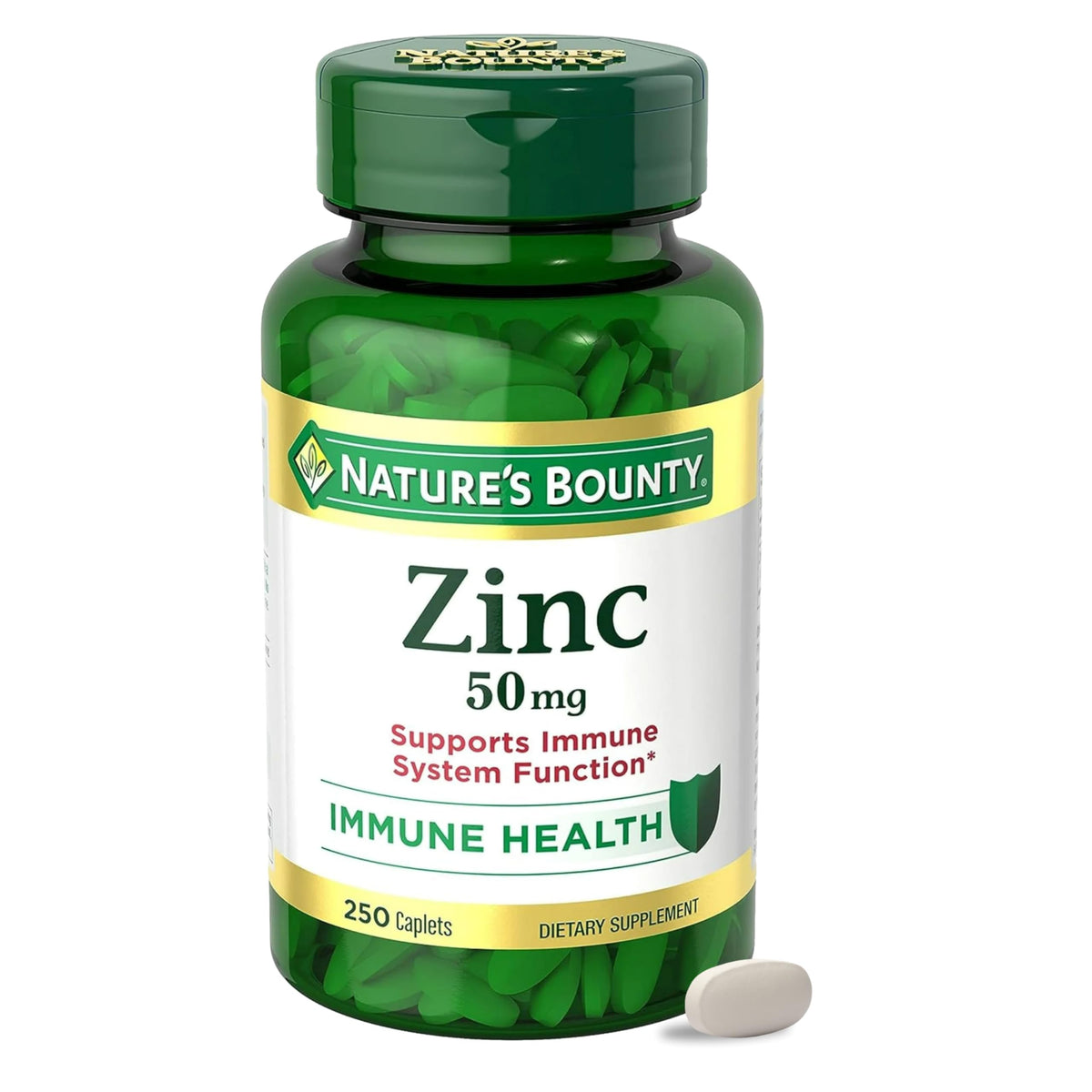 Nature's Bounty frasco frontal mostrando 250 capletas y ventaja de suministro prolongado