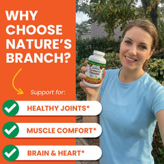 NATURE'S BRANCH cápsulas en mano para comparar tamaño y facilidad de ingestión