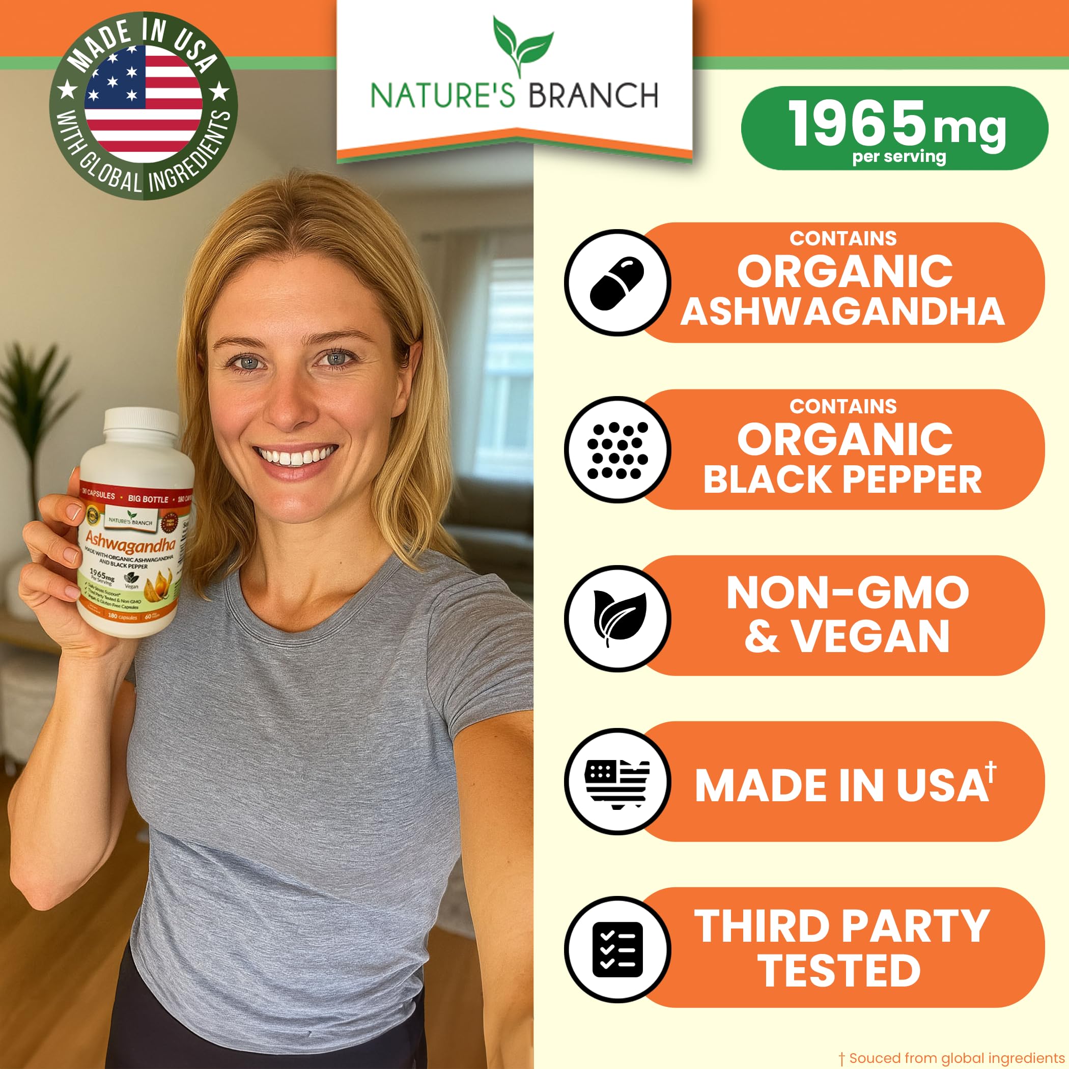 Nature's Branch persona tomando cápsula vegana para bienestar diario