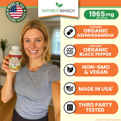 Nature's Branch persona tomando cápsula vegana para bienestar diario