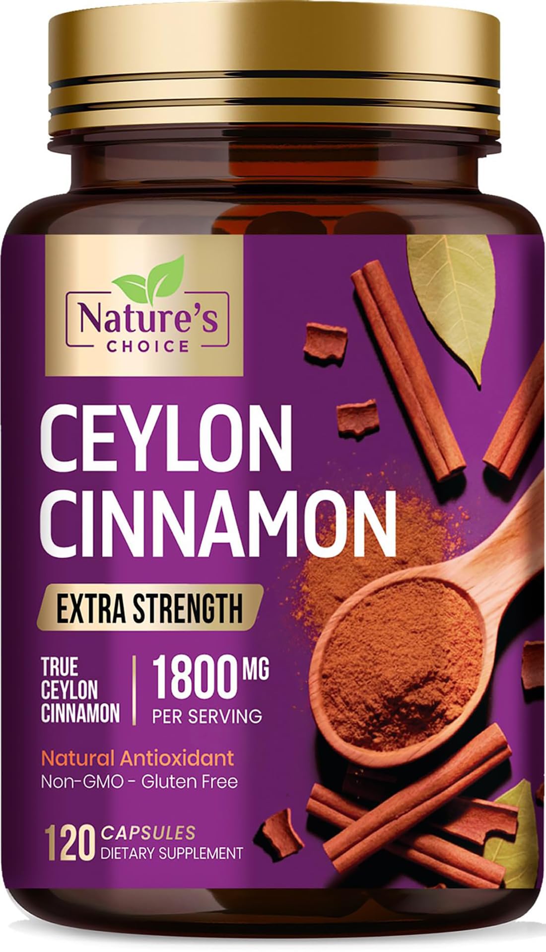 Nature's Choice frasco frontal de cápsulas de Canela de Ceilán para consumo diario