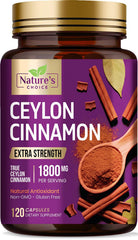 Nature's Choice frasco frontal de cápsulas de Canela de Ceilán para consumo diario