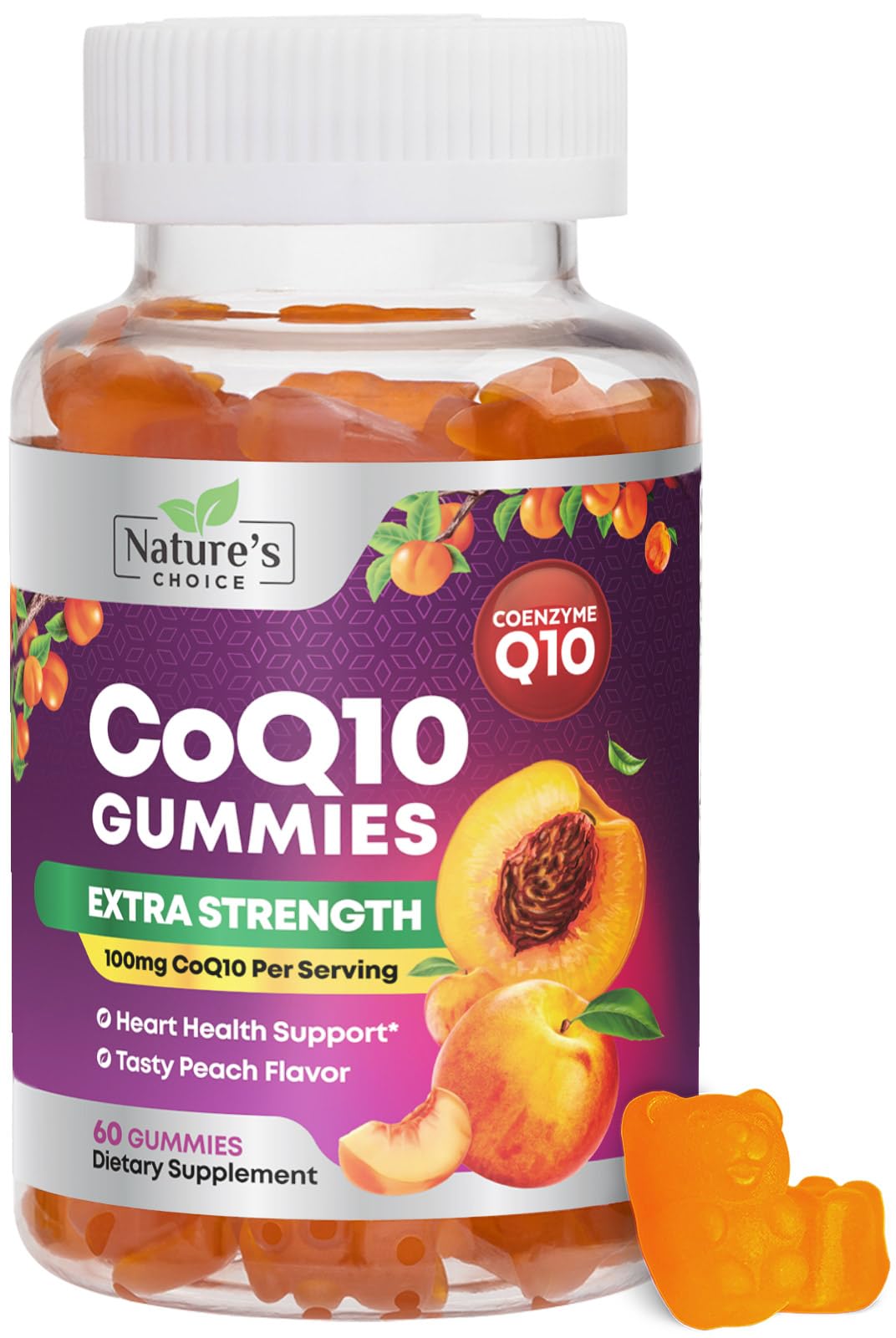Nature's Choice frasco de CoQ10 Gummies vista frontal con etiqueta clara