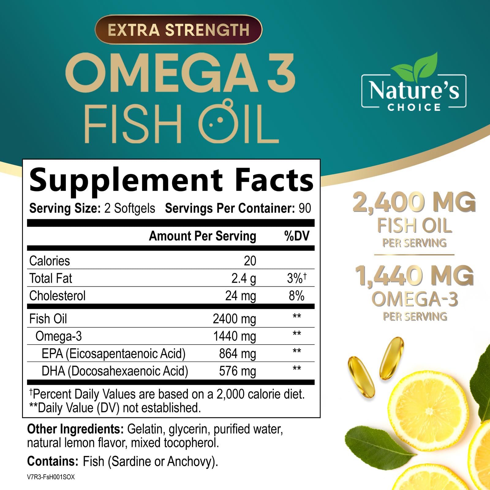 Nature's Choice frasco abierto con softgels visibles y toma conveniente