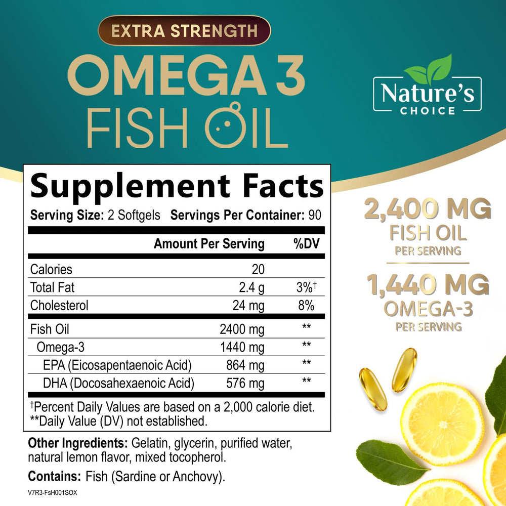 Nature's Choice frasco abierto con softgels visibles y toma conveniente