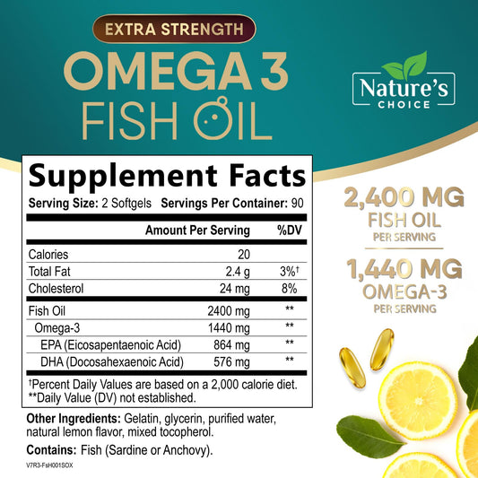 Nature's Choice frasco abierto con softgels visibles y toma conveniente
