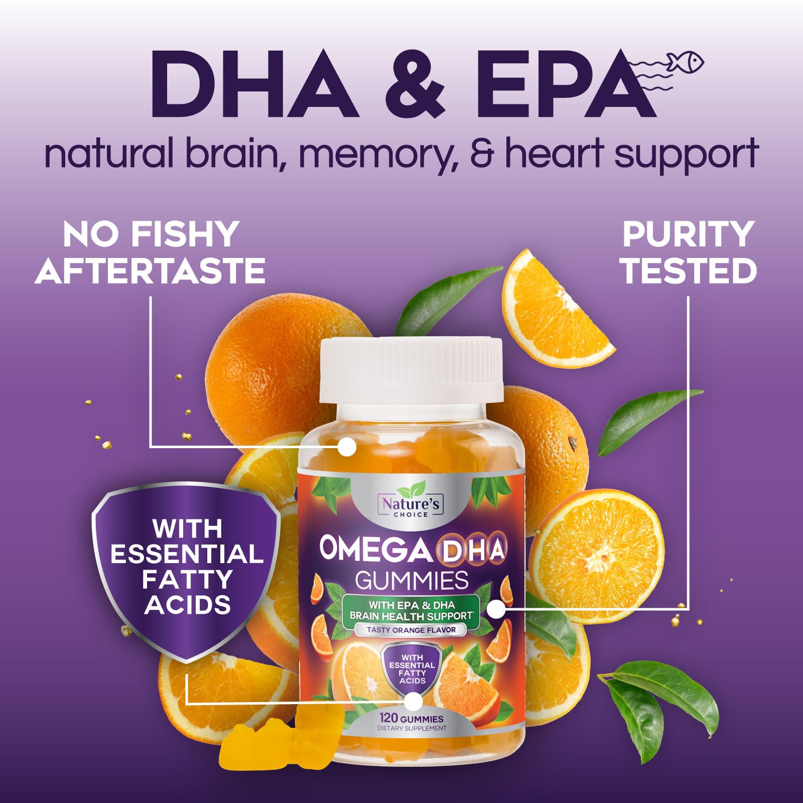 Nature's Choice etiqueta con lista de ingredientes DHA y EPA para transparencia nutricional