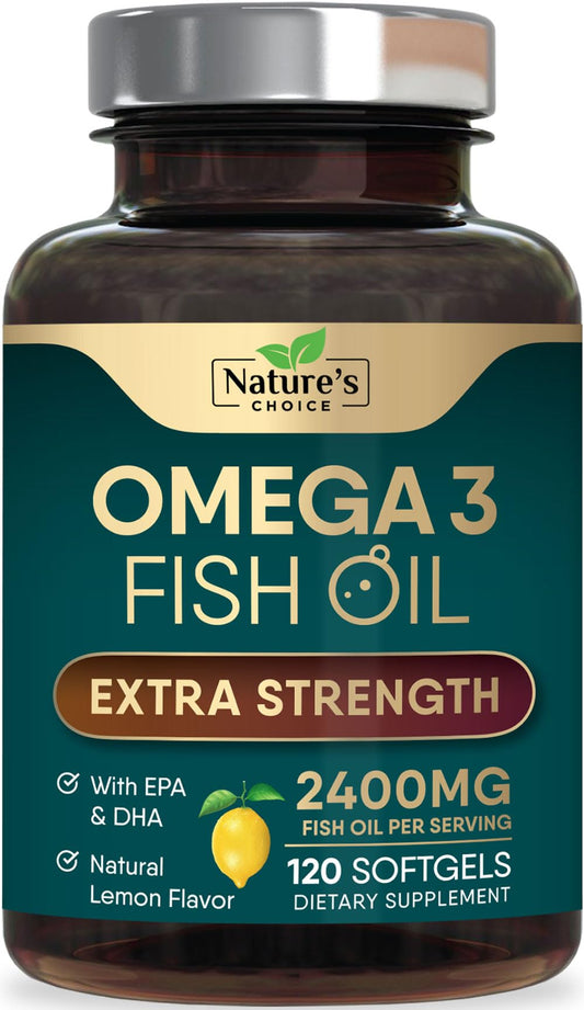 Nature's Choice frente del empaque mostrando 120 softgels y beneficios claros