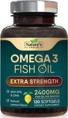 Nature's Choice frente del empaque mostrando 120 softgels y beneficios claros