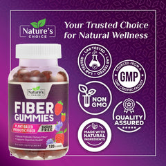 Nature's Choice frasco abierto con 120 gomitas visibles para dosis diaria práctica
