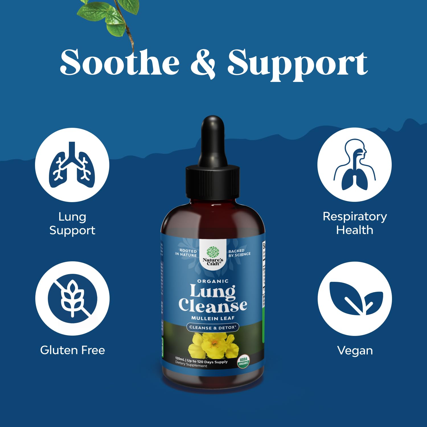 Comparación de tamaño Natures Craft 4 fl oz junto a manos para escala